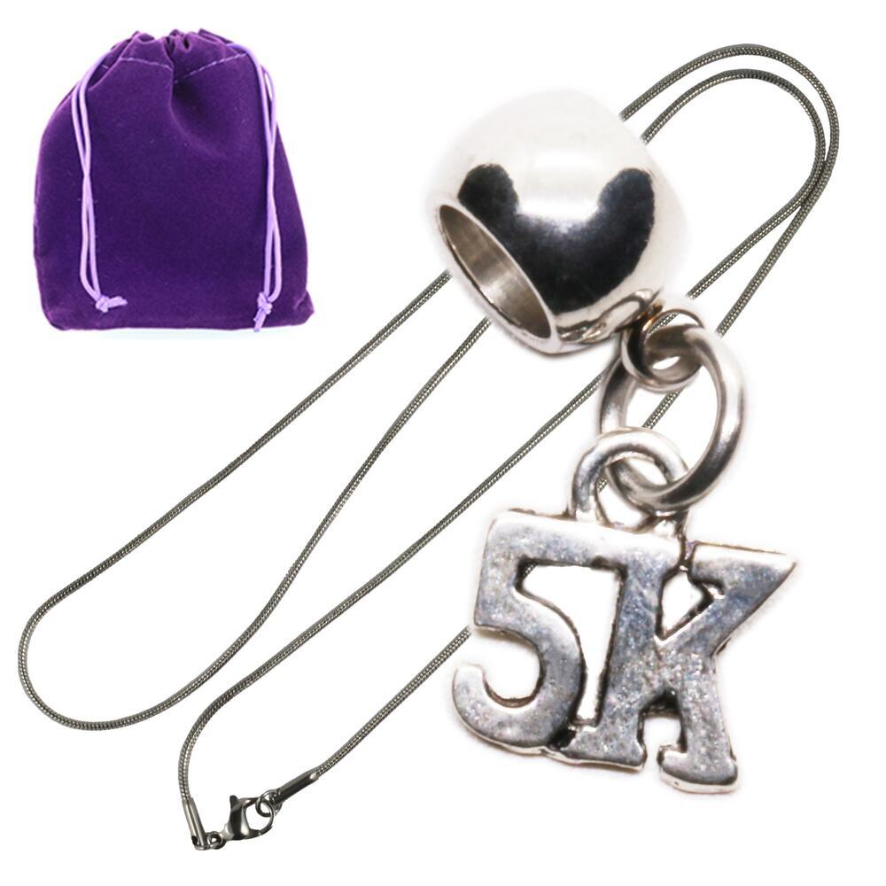 Silver Color 5K Race Charm Necklace Running Fans, Minimalist Chain Track Stuff